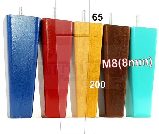 4x Wooden Furniture Legs 200mm High Replacement Square Tapered Feet 8mm Thread
