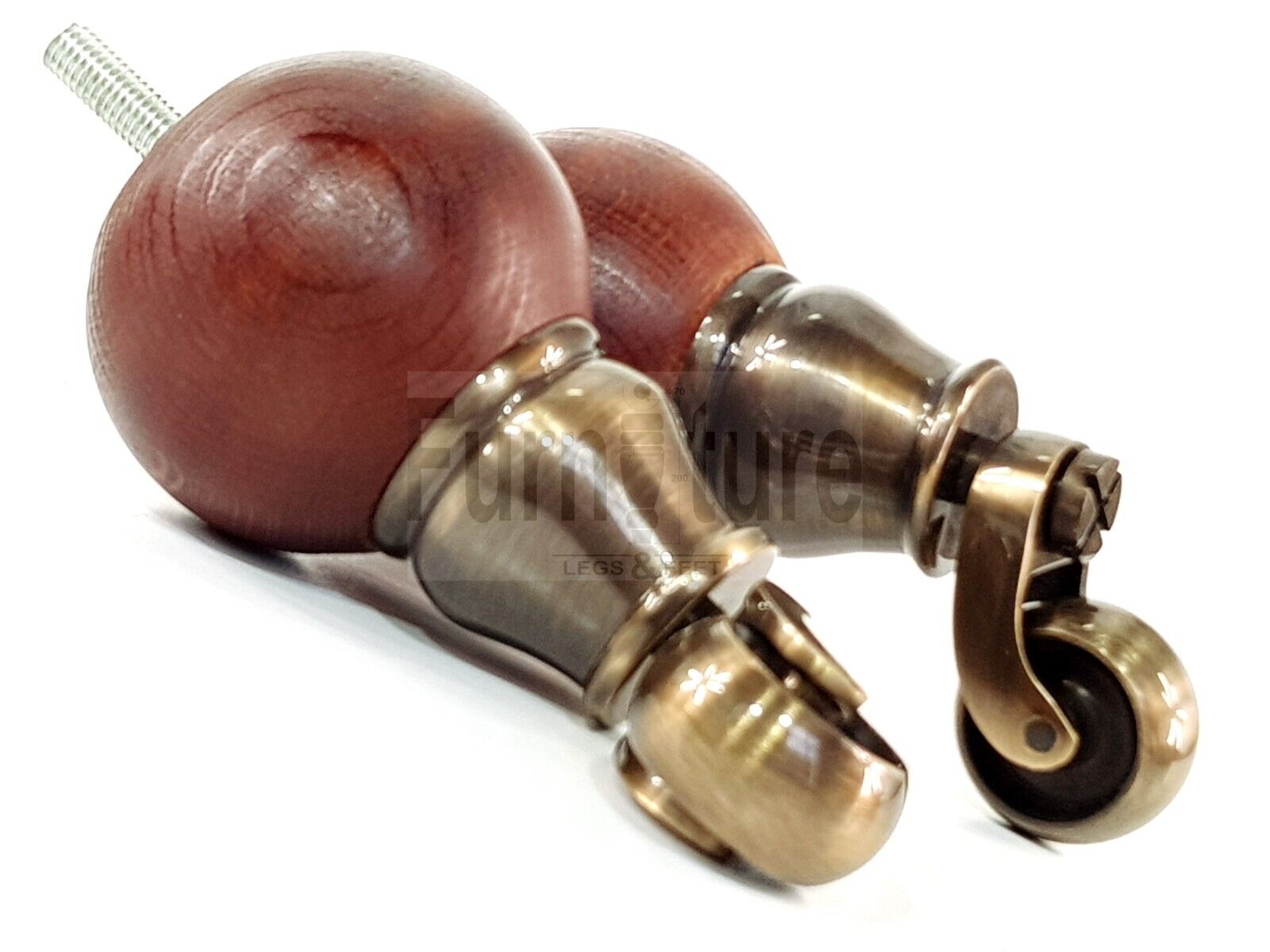 4x Turned Wood with Antique Castors Furniture Chair Settee Legs M8 Sofa Feet 118mm