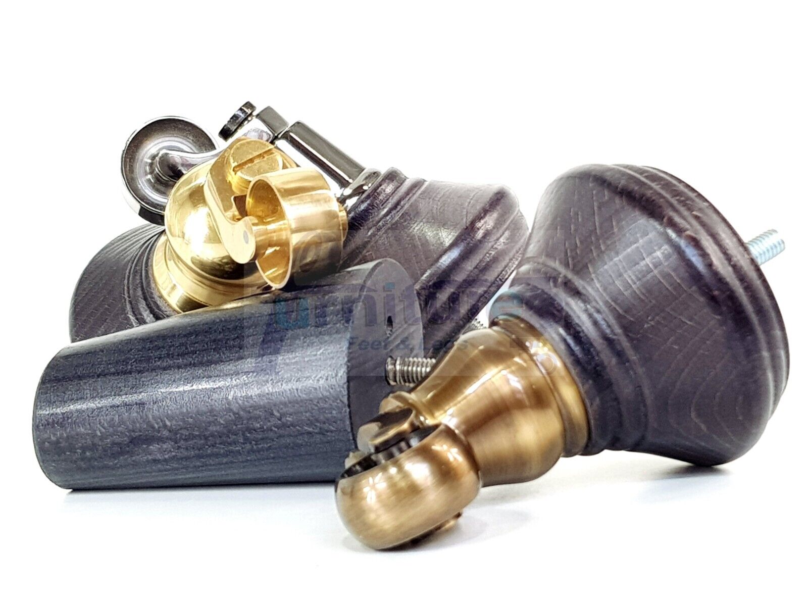 2 Black Stain Wood Furniture Sofa Legs With Castor 125mm & 2 Angled Back Feet Chair Settee 100mm High M8