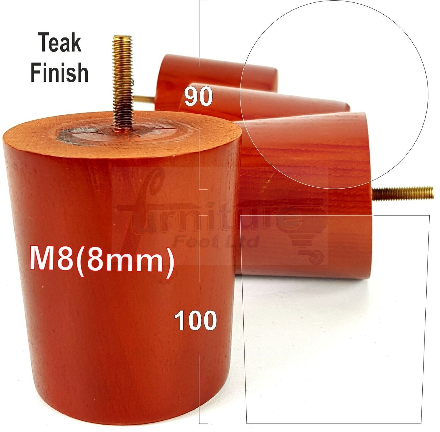 4x Turned Wood Furniture Legs Chair Sofa Bed M8 Replacement Settee Feet 100mm