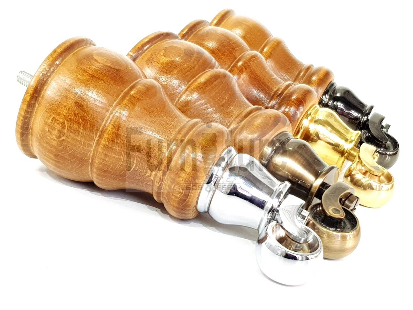 4 Turned Wood Feet Dark Oak Stain Castor Legs Chair Furniture Stools Sofa Chairs M8 160mm 6 Inch High