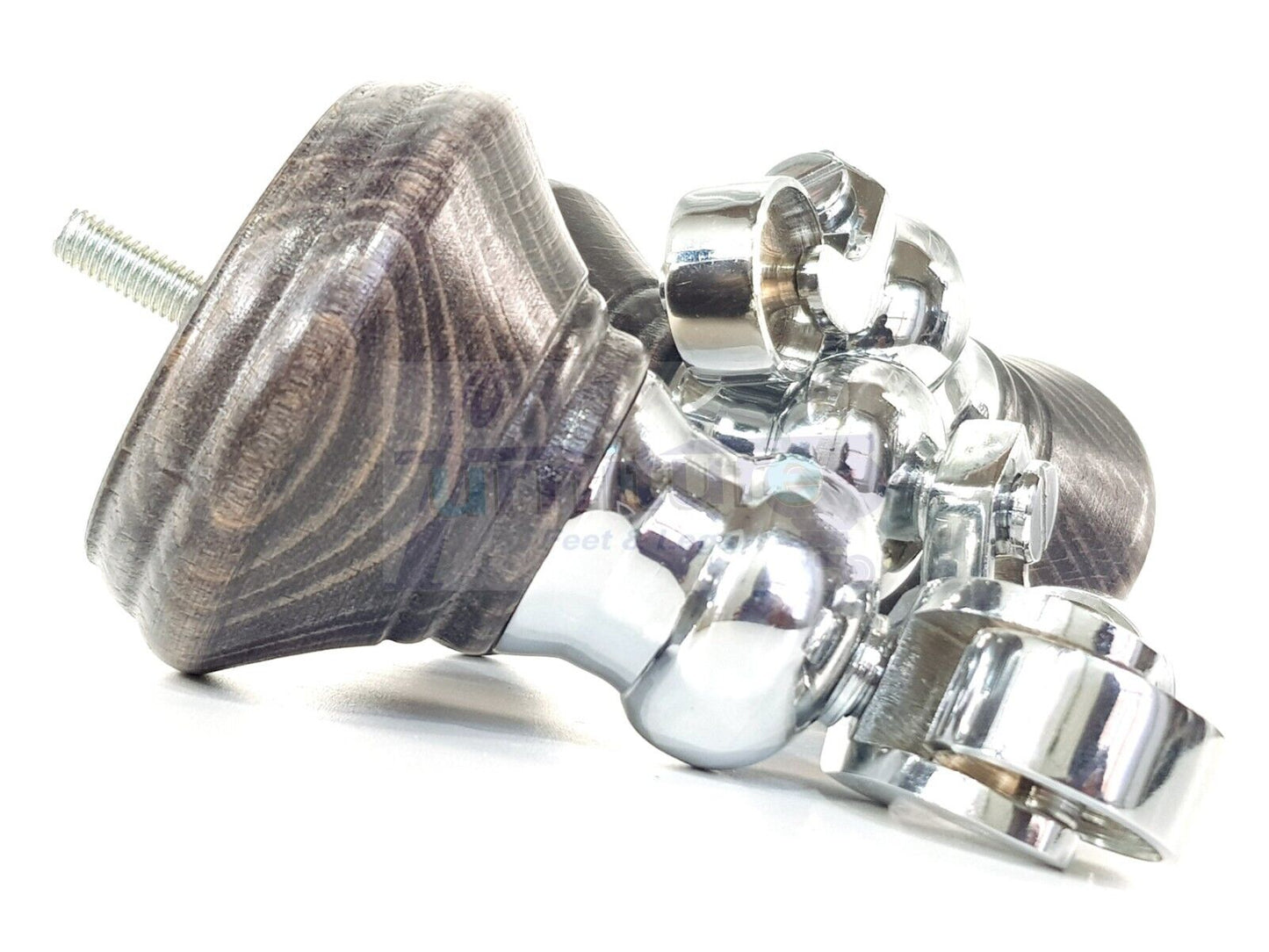 4x Black Washed Wooden Furniture Sofa Legs M8 With Castors Replacement Chair Settee Feet 115mm - 125mm High