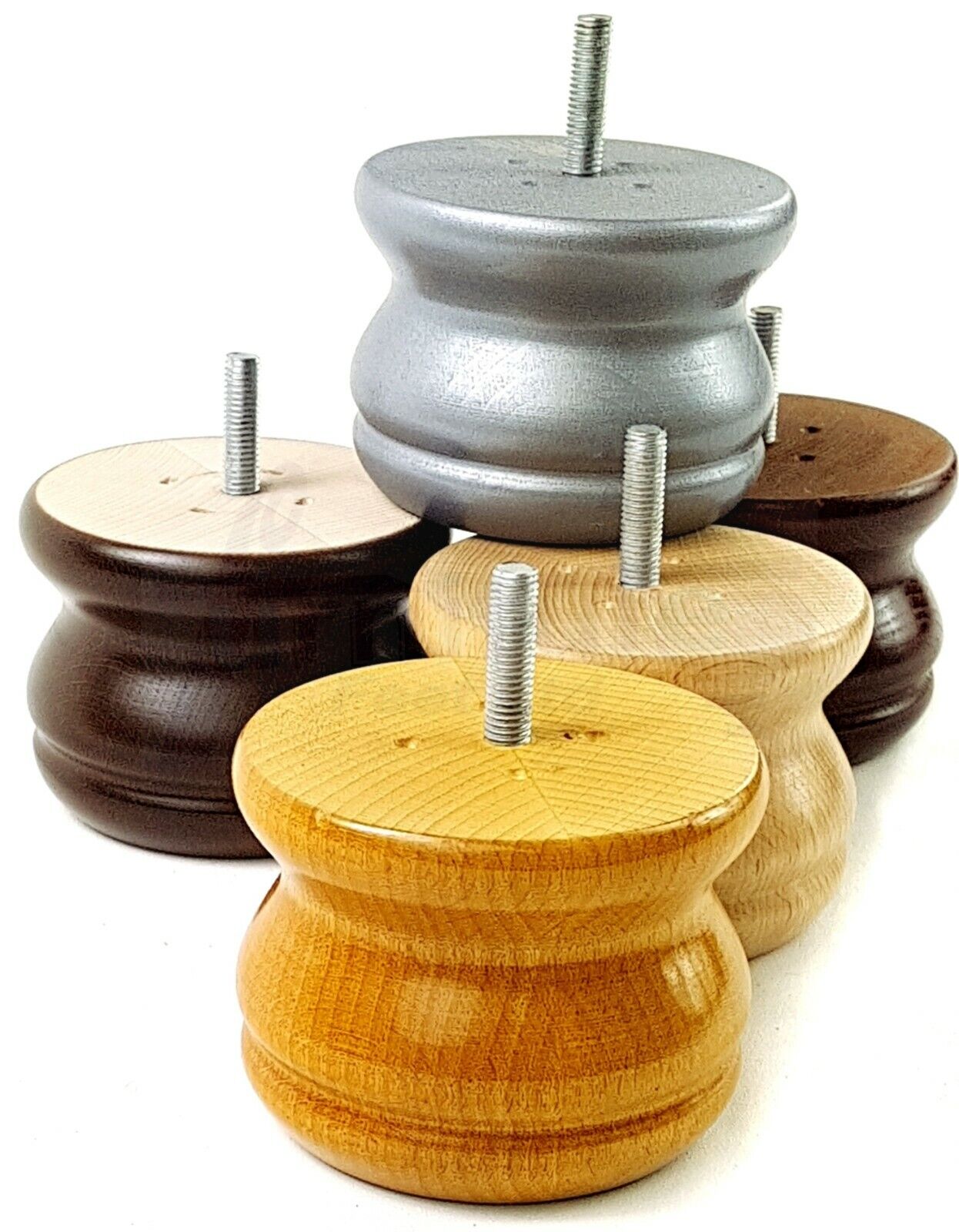 4x Turned Solid Wood Furniture Legs Replacement Bun Feet 70mm High 8mm Thread