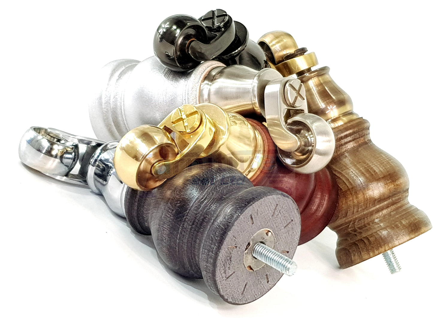 2x Turned Wood Furniture Feet With Brass Castors M8 Chair Sofa Settee Legs 150mm