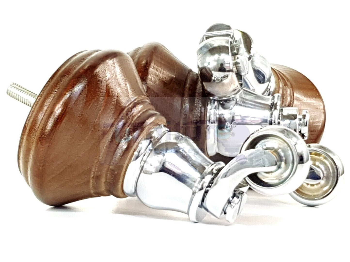 4x Antique Brown Wooden Furniture Sofa Legs M8 With Castors Replacment Chair Settee Feet 115mm - 125mm High