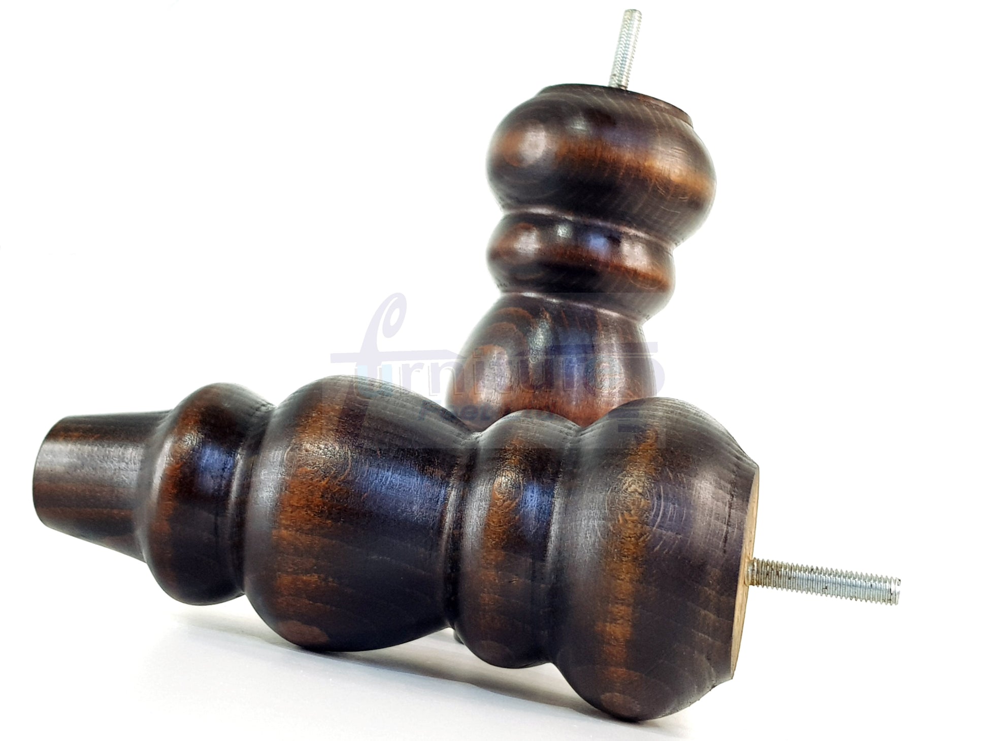 4 Solid Wood Furniture Legs Replacement Turned Feet 200mm High M8(8mm) Thread: Dark Walnut Washed