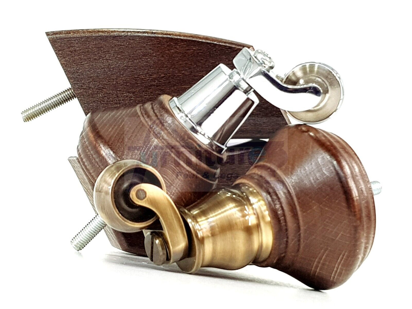 2 Antique Mahogany Stain Wood Furniture Sofa Feet With Castor 125mm & 2 Curved Legs Chair Settee 100mm High M8