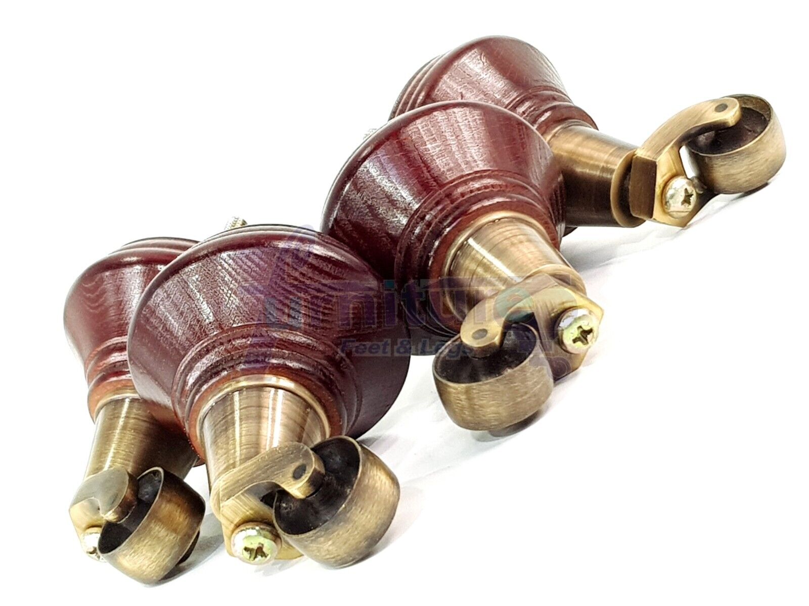 4x Mahogany Wooden Furniture Sofa Legs M8 With Castors Replacment Chair Settee Feet 115mm - 125mm High