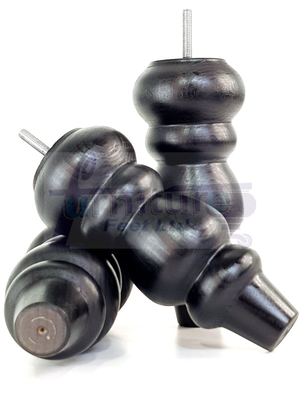 4 Solid Wood Furniture Legs Replacement Turned Feet 200mm High M8(8mm) Thread: Black