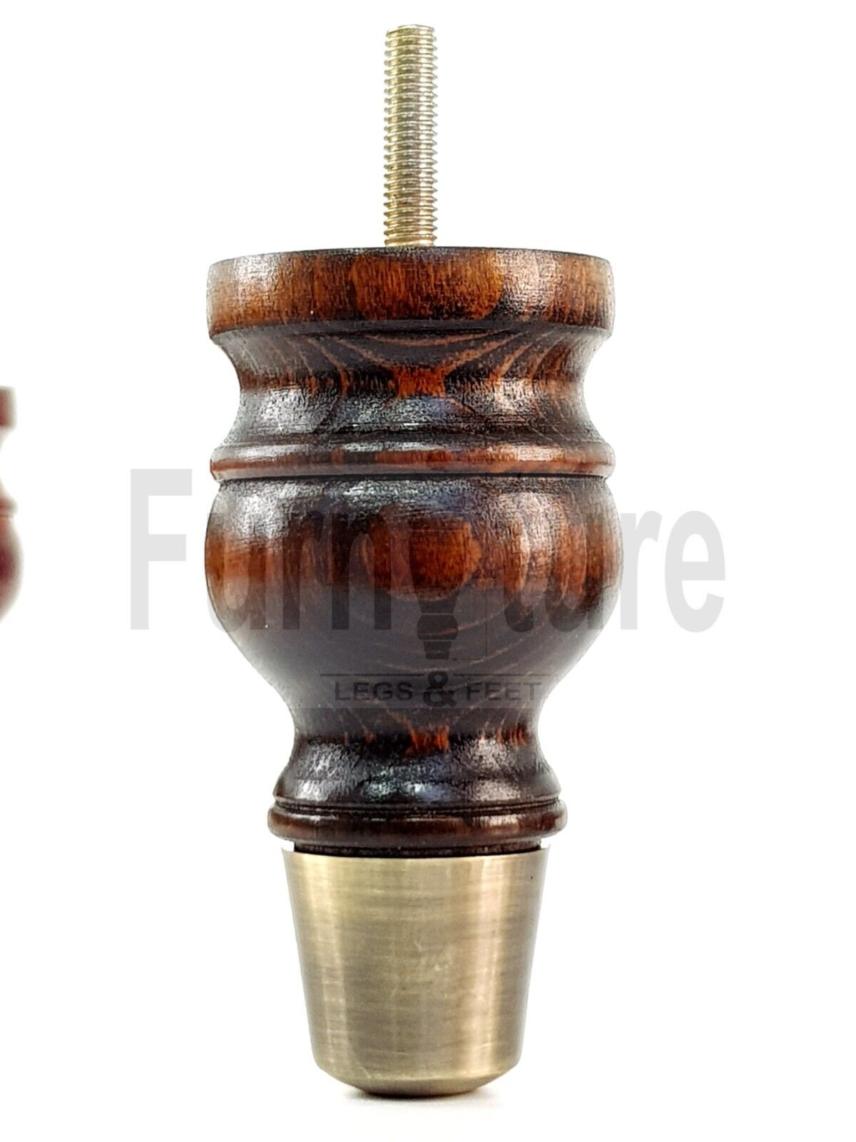 4x Turned Wood Furniture Feet Antique Brass Slipper Cup M8 Chair Sofa Settee Legs 110mm