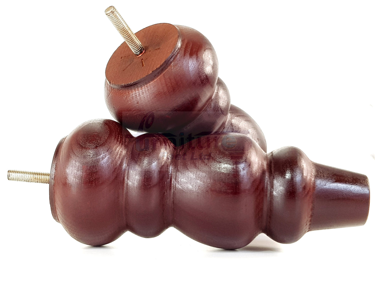 4 Solid Wood Furniture Legs Replacement Turned Feet 200mm High M8(8mm) Thread: Mahogany