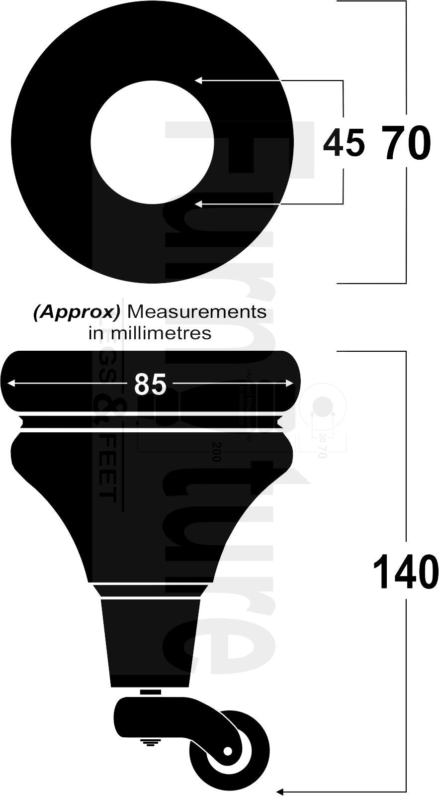 4x Turned Furniture Wood Feet With Brass Castors 140mm Sofas Chairs Settee Cabinets Beds M8(8mm)