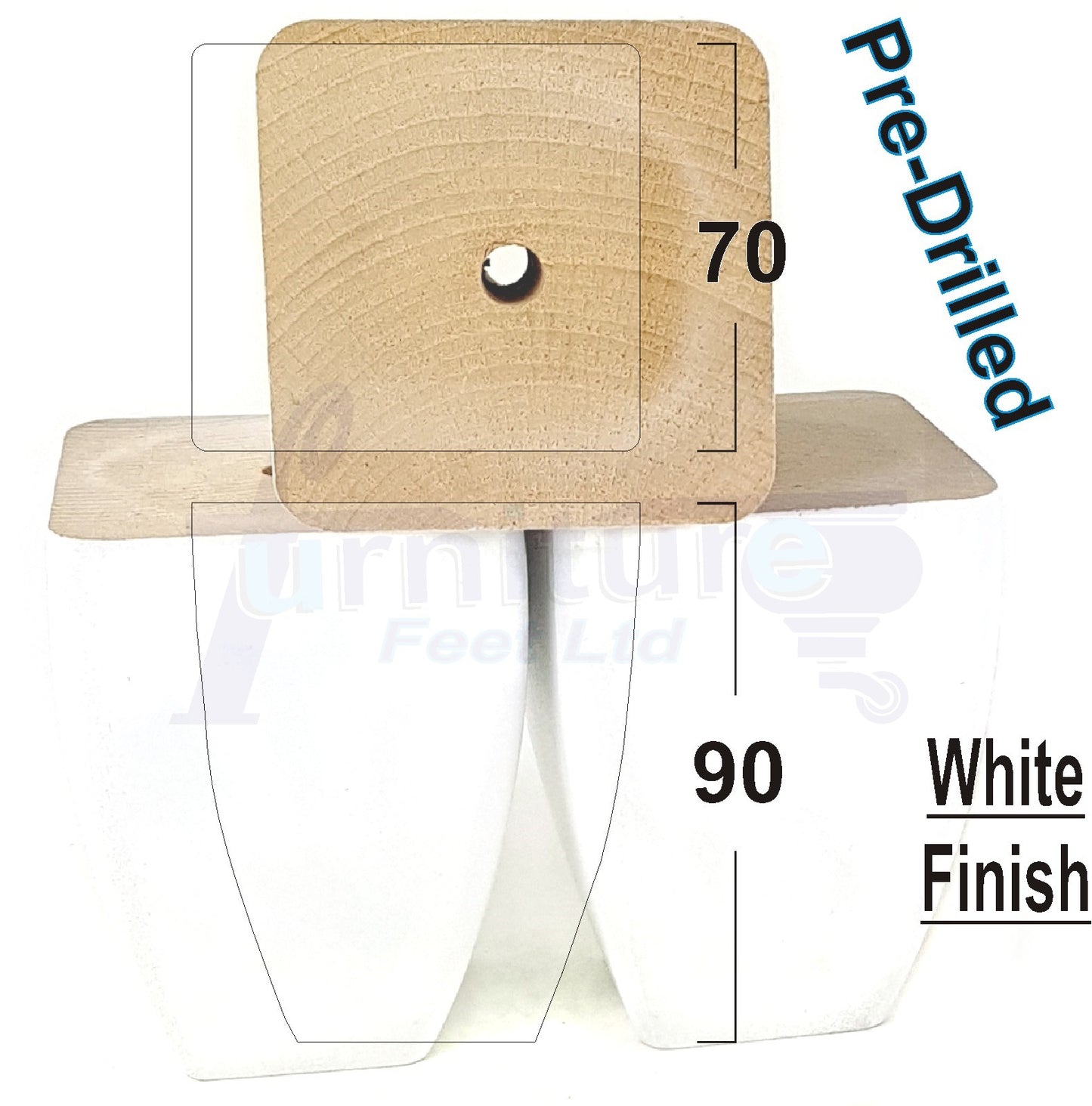 4x Solid Wooden Block Furniture Feet Replacement Legs 90mm High Self-Fix