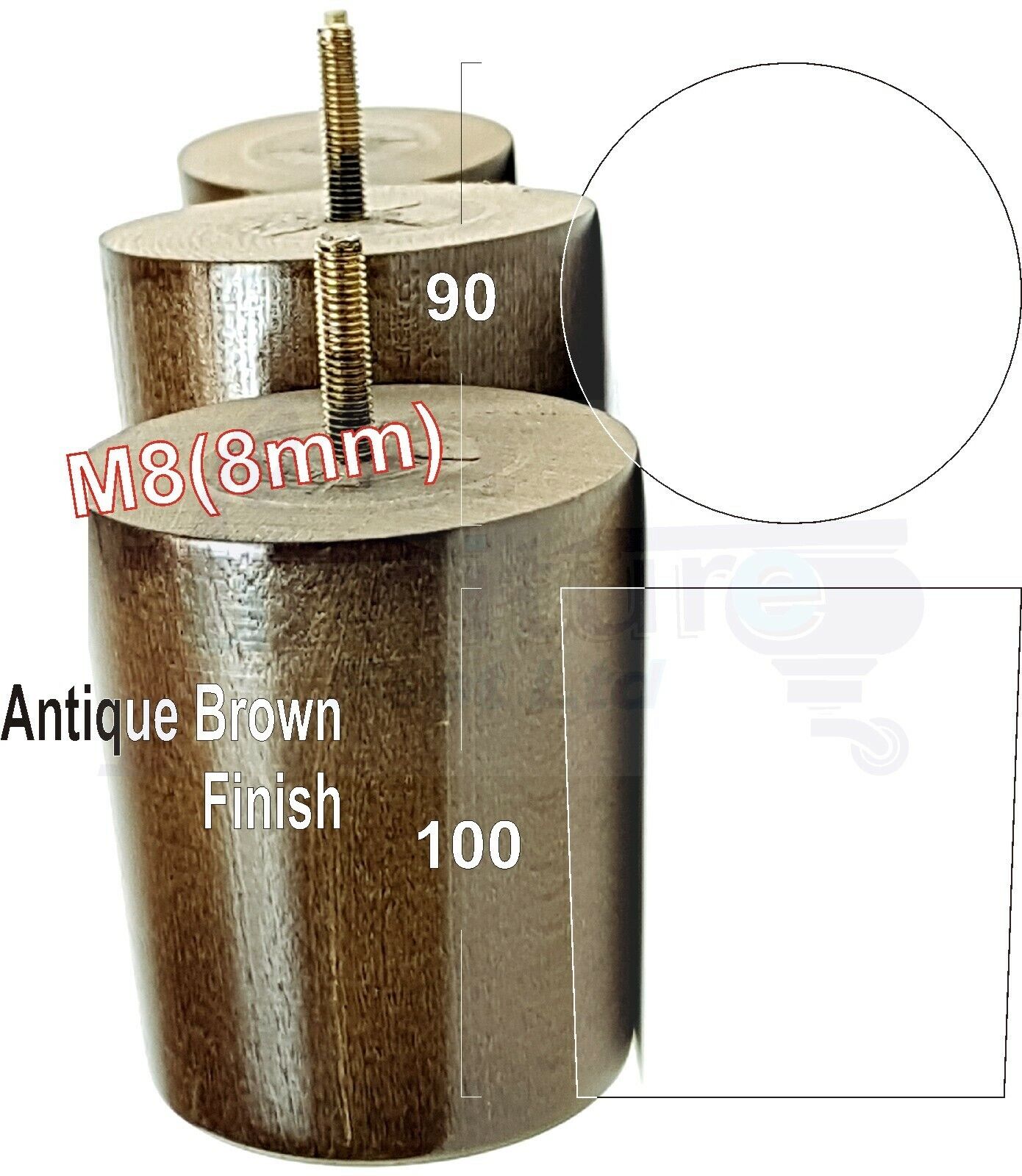 4x Turned Wood Furniture Legs Chair Sofa Bed M8 Replacement Settee Feet 100mm