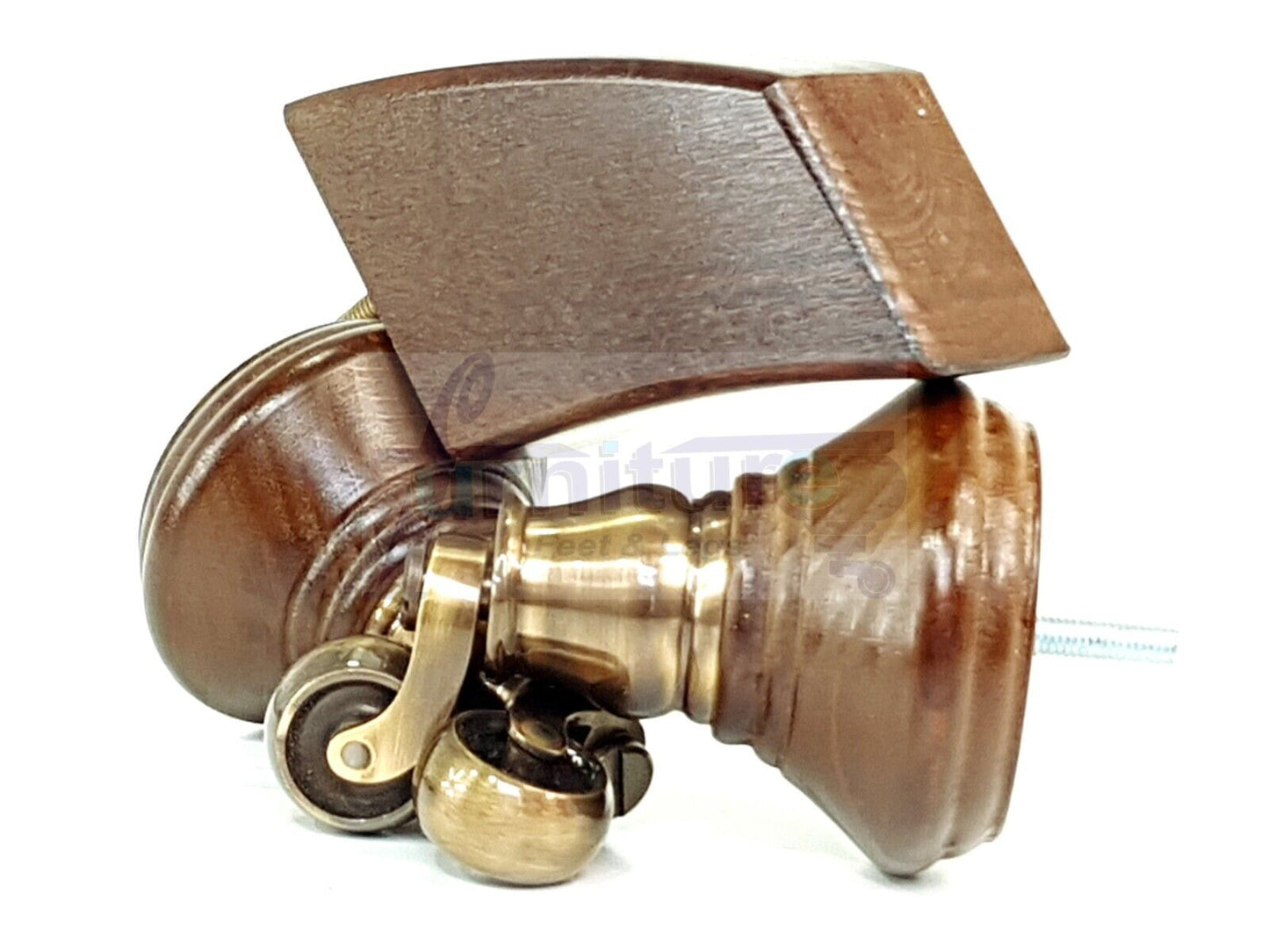 2 Antique Brown Wood Furniture Sofa Feet With Castor 125mm & 2 Curved Legs Chair Settee 100mm High M8