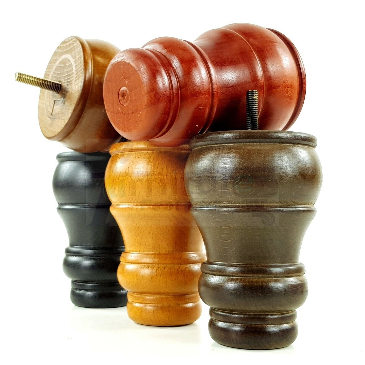 4 Turned Wood Furniture Legs M10 Thread Replacement Feet 125mm High Sofa Chairs Beds