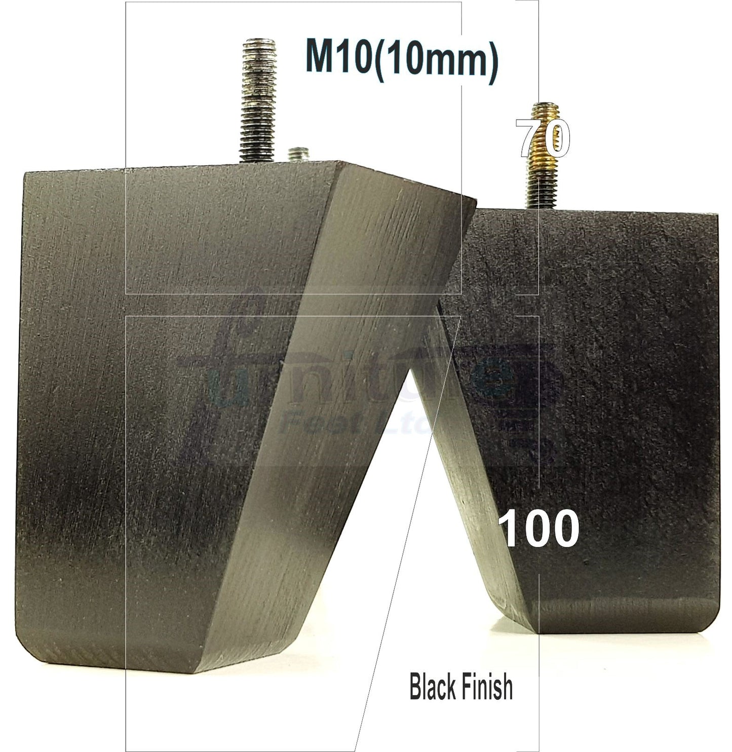 4x Angled Block Wood Sofa Legs 100mm High Replacement Furniture Feet Chairs Cabinets M10 Thread