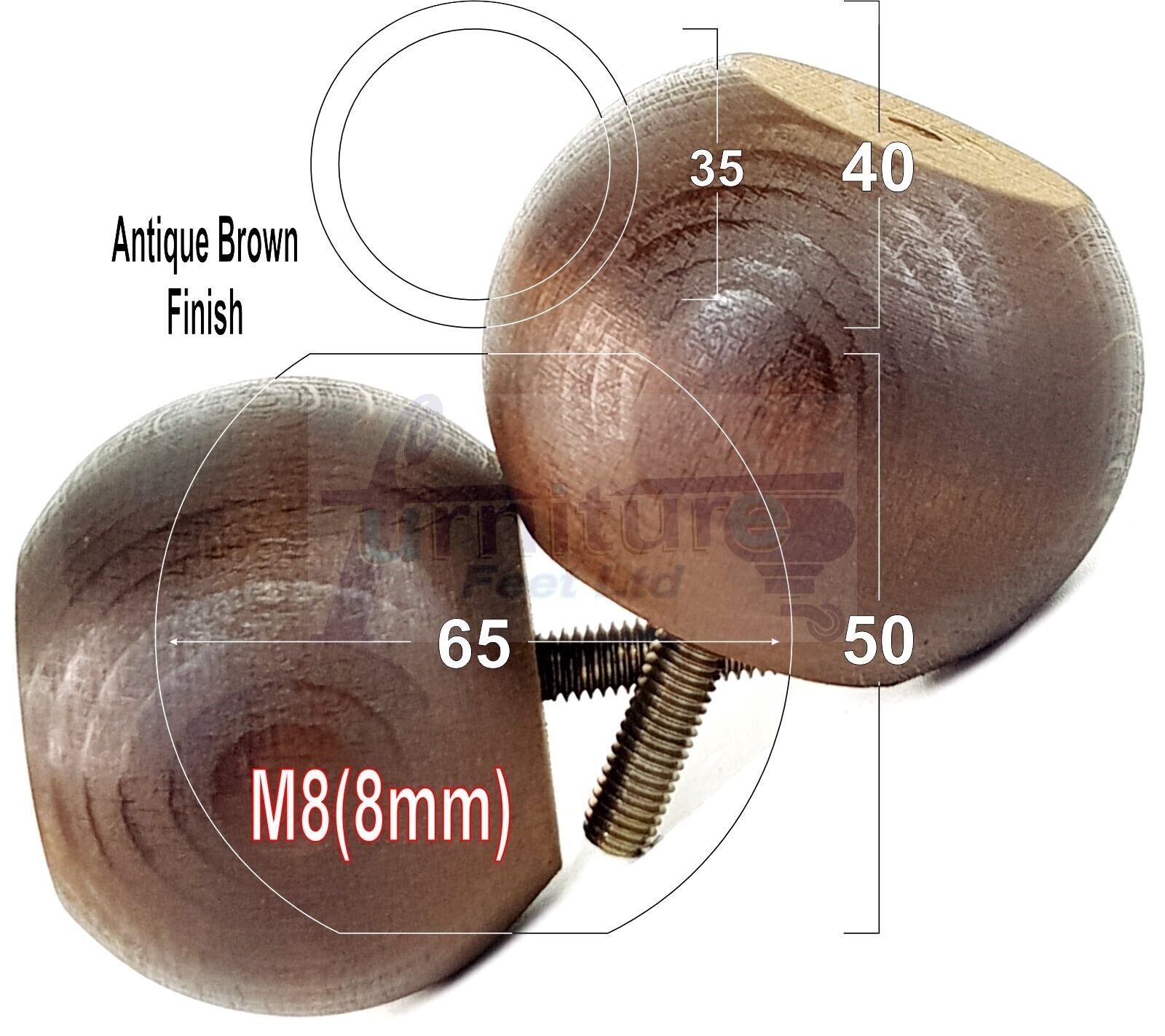 4 Solid Round Wood Turned Furniture Legs Replacement Bun Feet 2 Inches 50mm High Chairs Sofa Beds Settee M8 