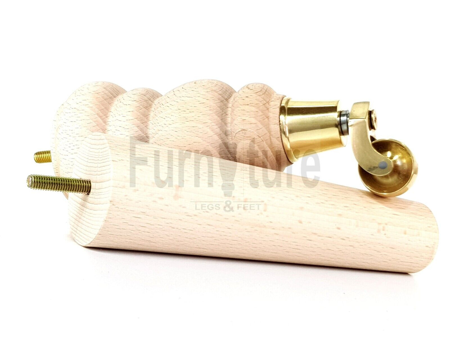 2x Furniture Brass Castor Legs & 2x Angled Solid Wooden Feet M8 Chairs Sofa 200mm High
