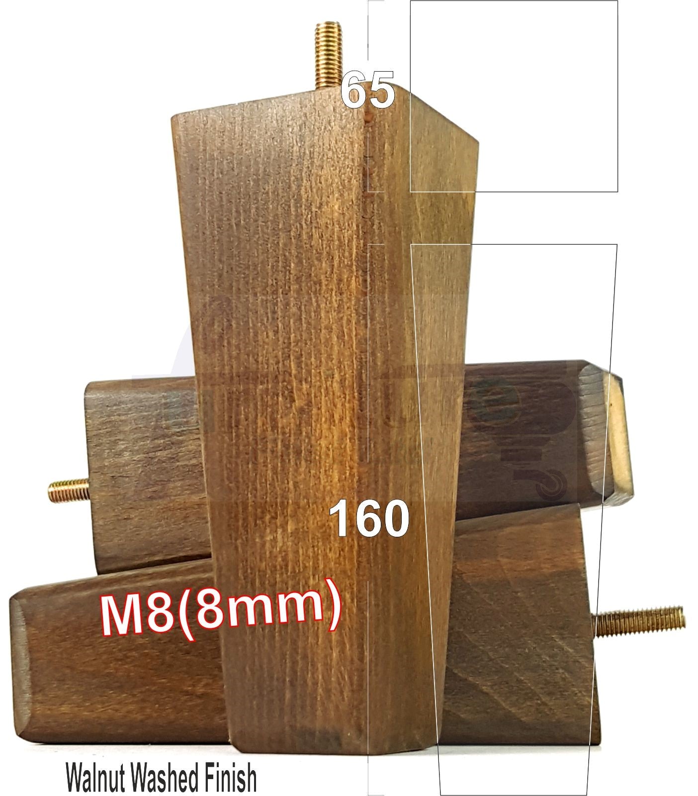 4x Wooden Furniture Legs 160mm High Replacement Square Tapered Feet 8mm