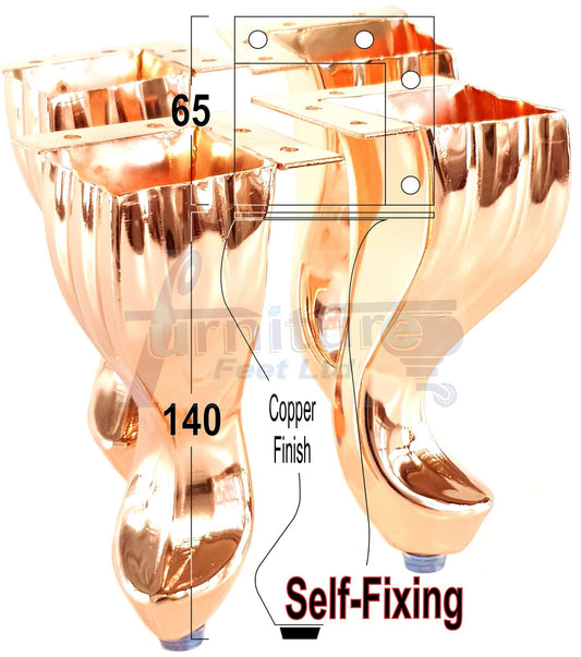 4x Copper Metal Queen Anne Feet 140mm High Furniture Legs Sofa Chair Cabinet Stool Bed