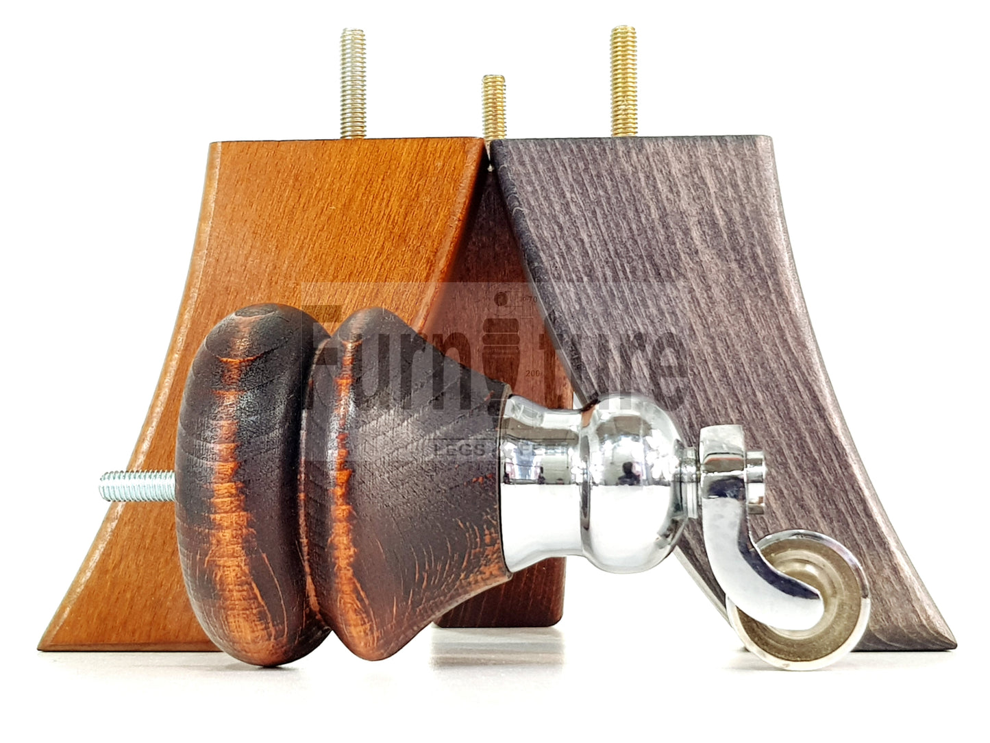 Turned Wood Furniture Feet 2 With Chrome Castors 150mm & 2 Curved Back Legs Sofas Chairs Cabinets Beds M8