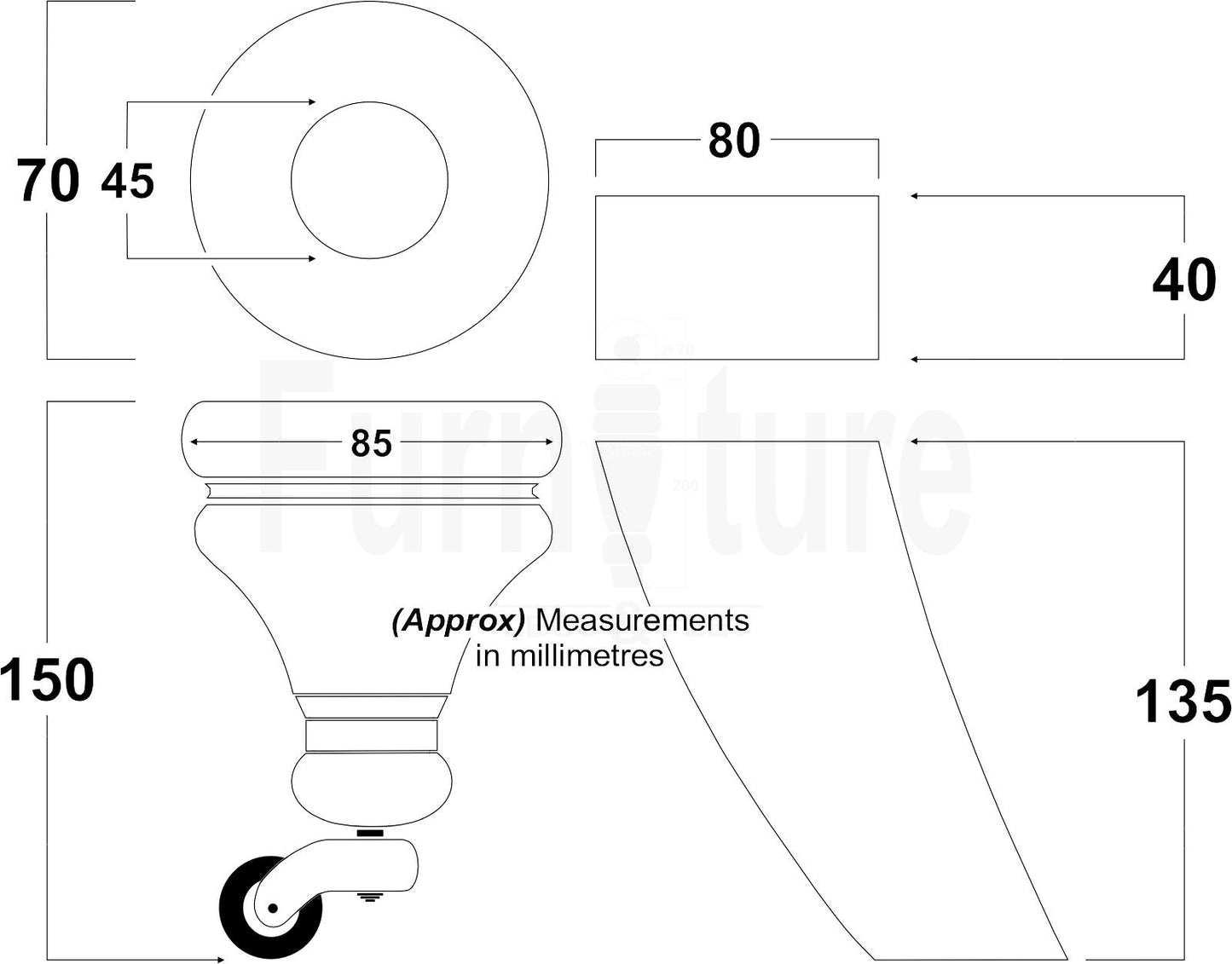 Turned Wood Furniture Feet 2 With Brass Castors 150mm & 2 Curved Back Legs Sofas Chairs Cabinets Beds M8