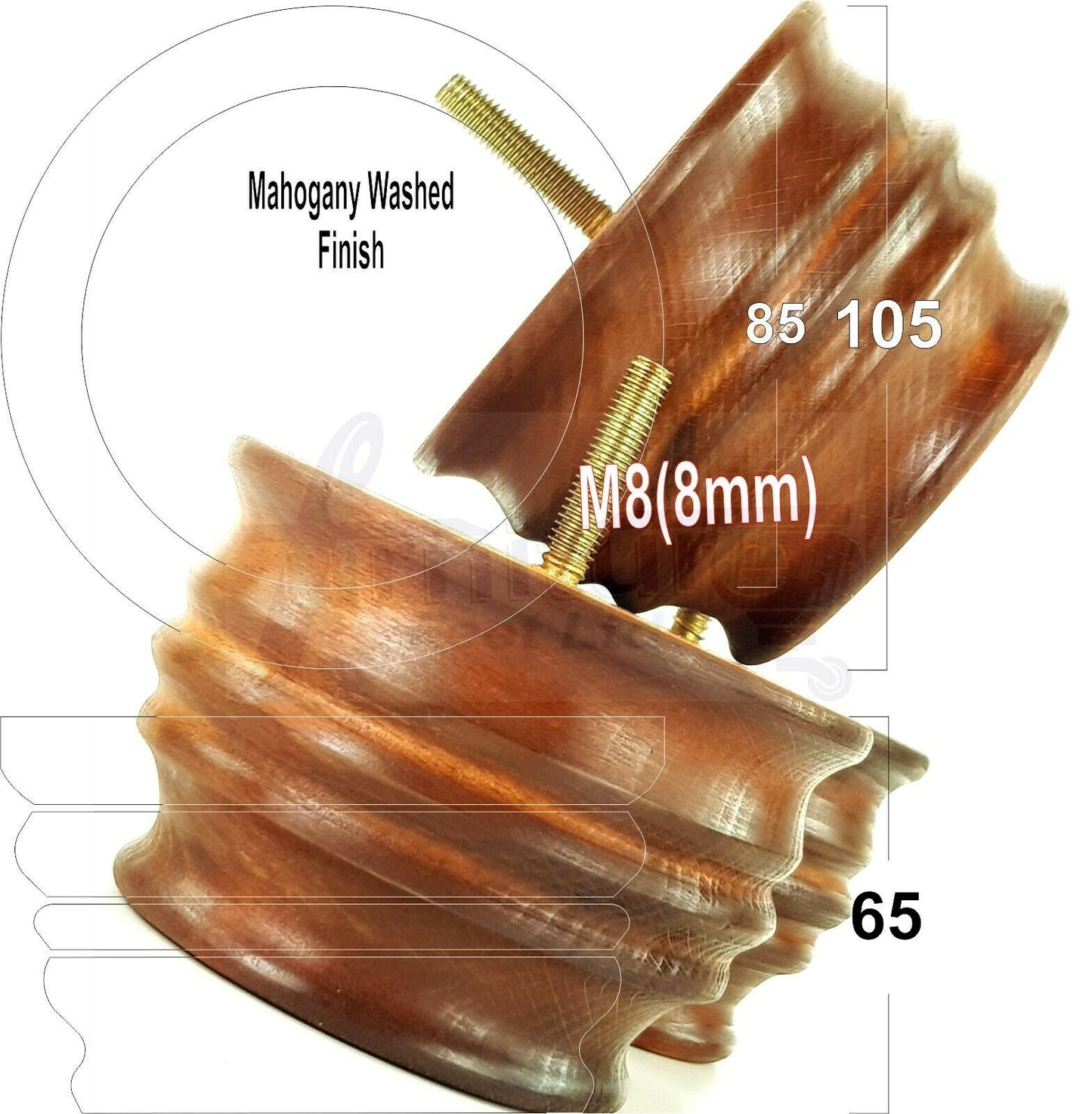 4x Turned Wooden Furniture Replacement Legs 65mm High 8mm Tread
