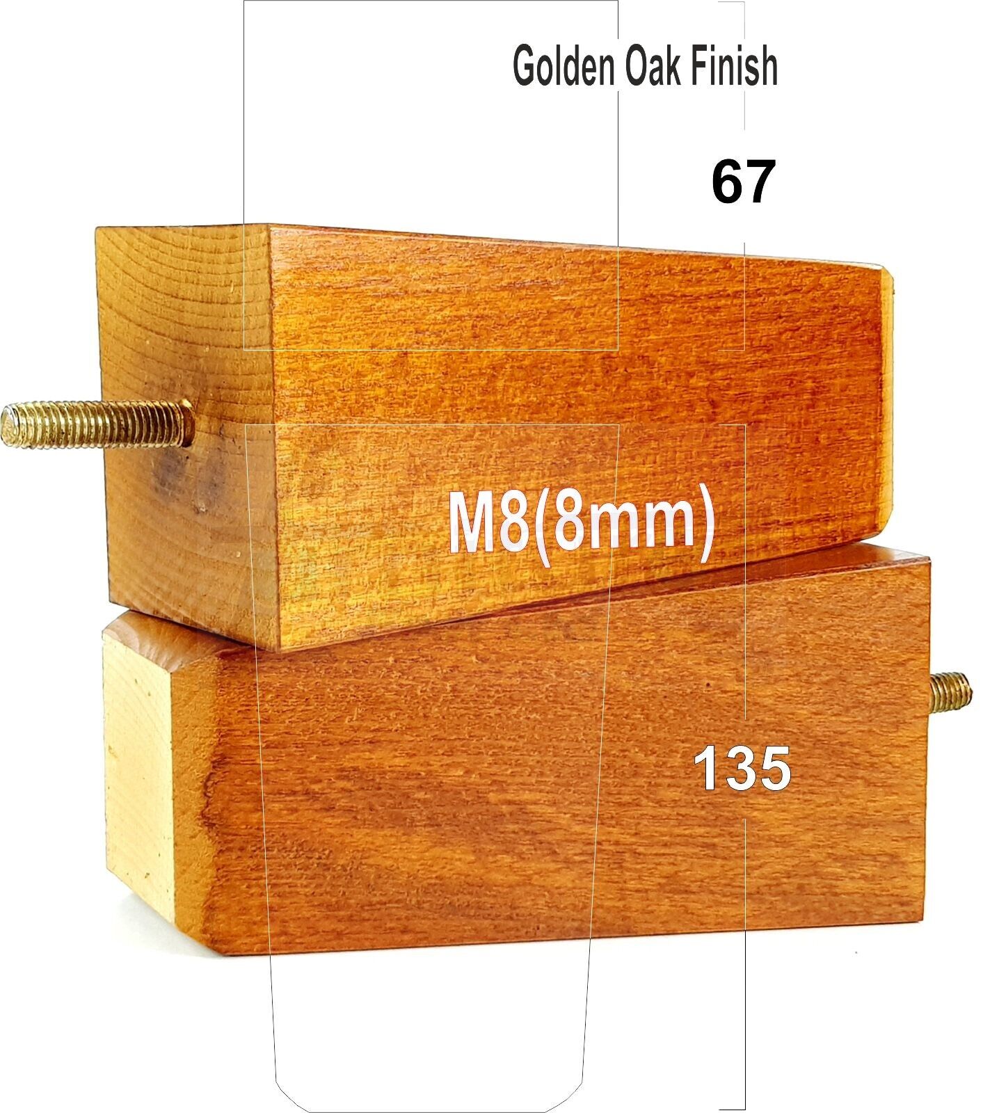 4x Block Wood Sofa Legs 135mm High Replacement Furniture Feet Chairs Cabinets M8(8mm)