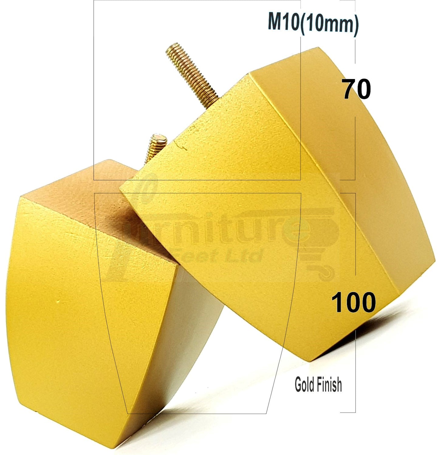 Set Of 4 Square Block Solid Wood Furniture Feet Replacement Legs 100mm High M10 Thread