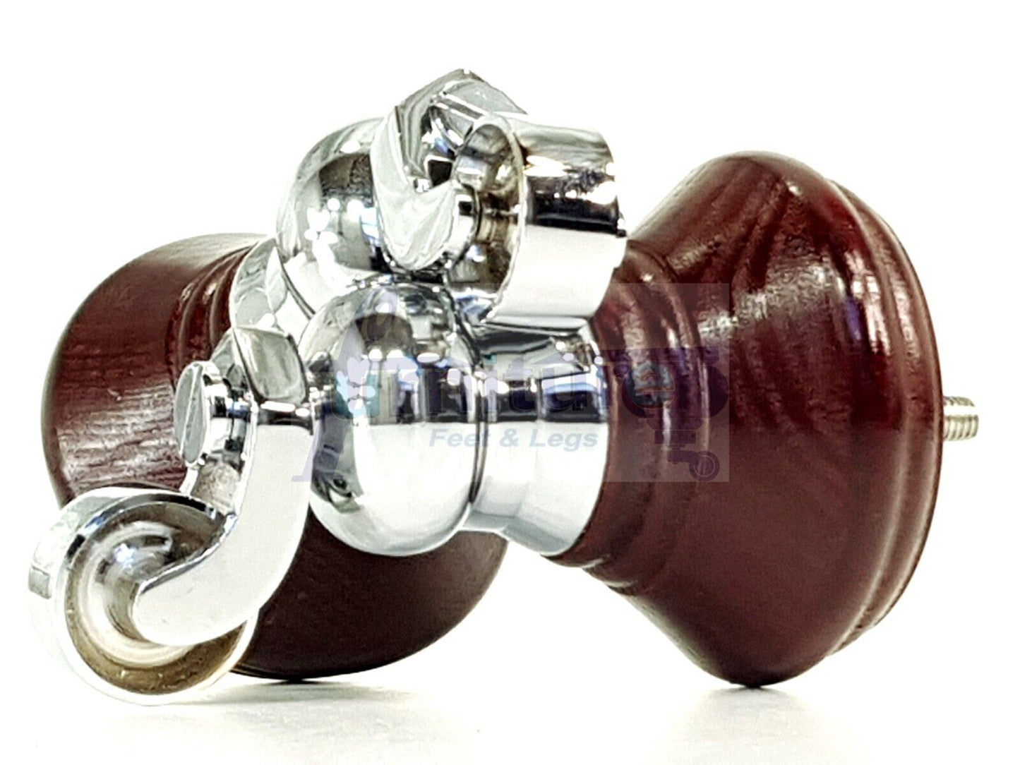 4x Mahogany Wooden Furniture Sofa Legs M8 With Castors Replacment Chair Settee Feet 115mm - 125mm High