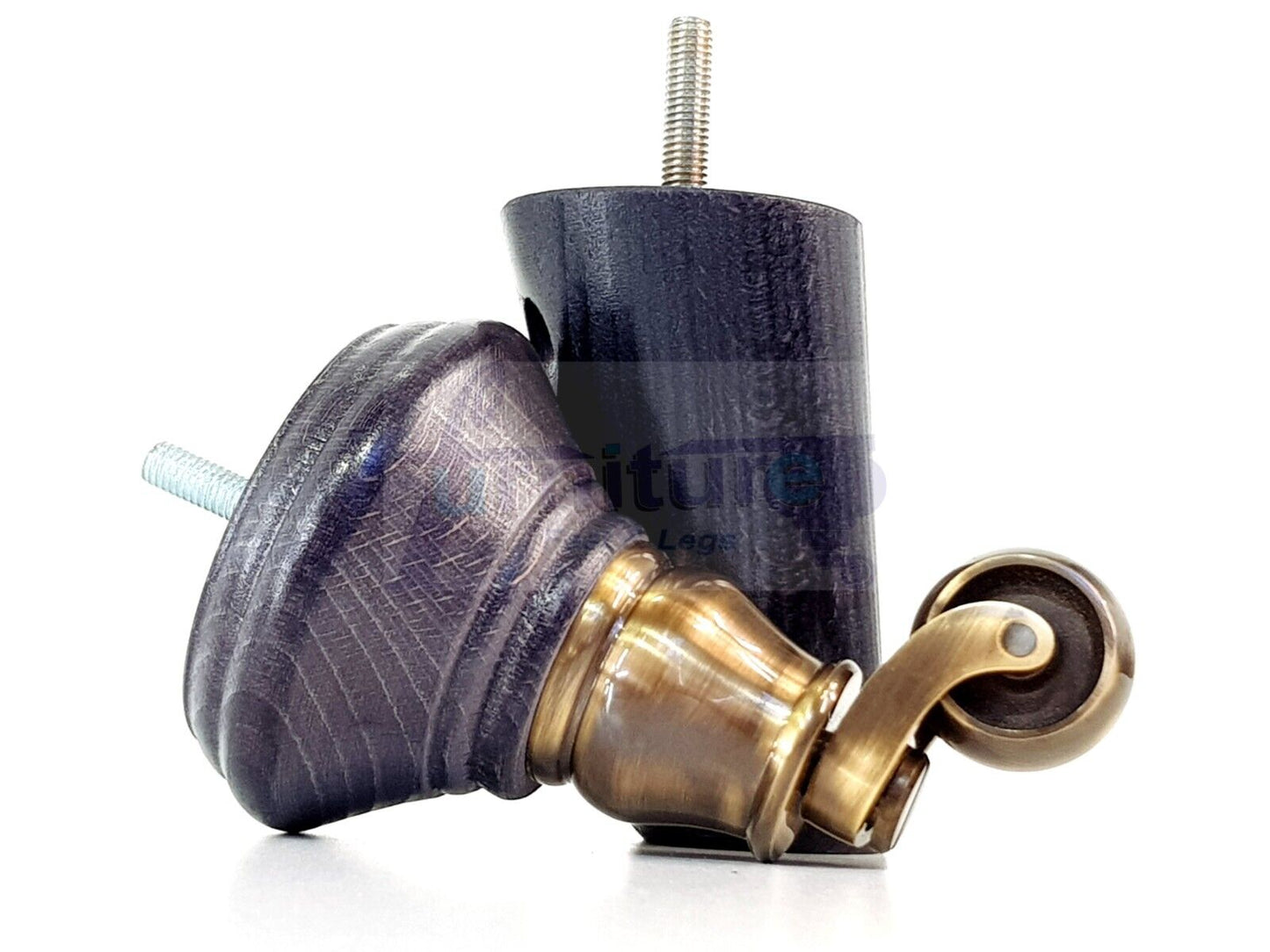 2 Black Stain Wood Furniture Sofa Legs With Castor 125mm & 2 Angled Back Feet Chair Settee 100mm High M8