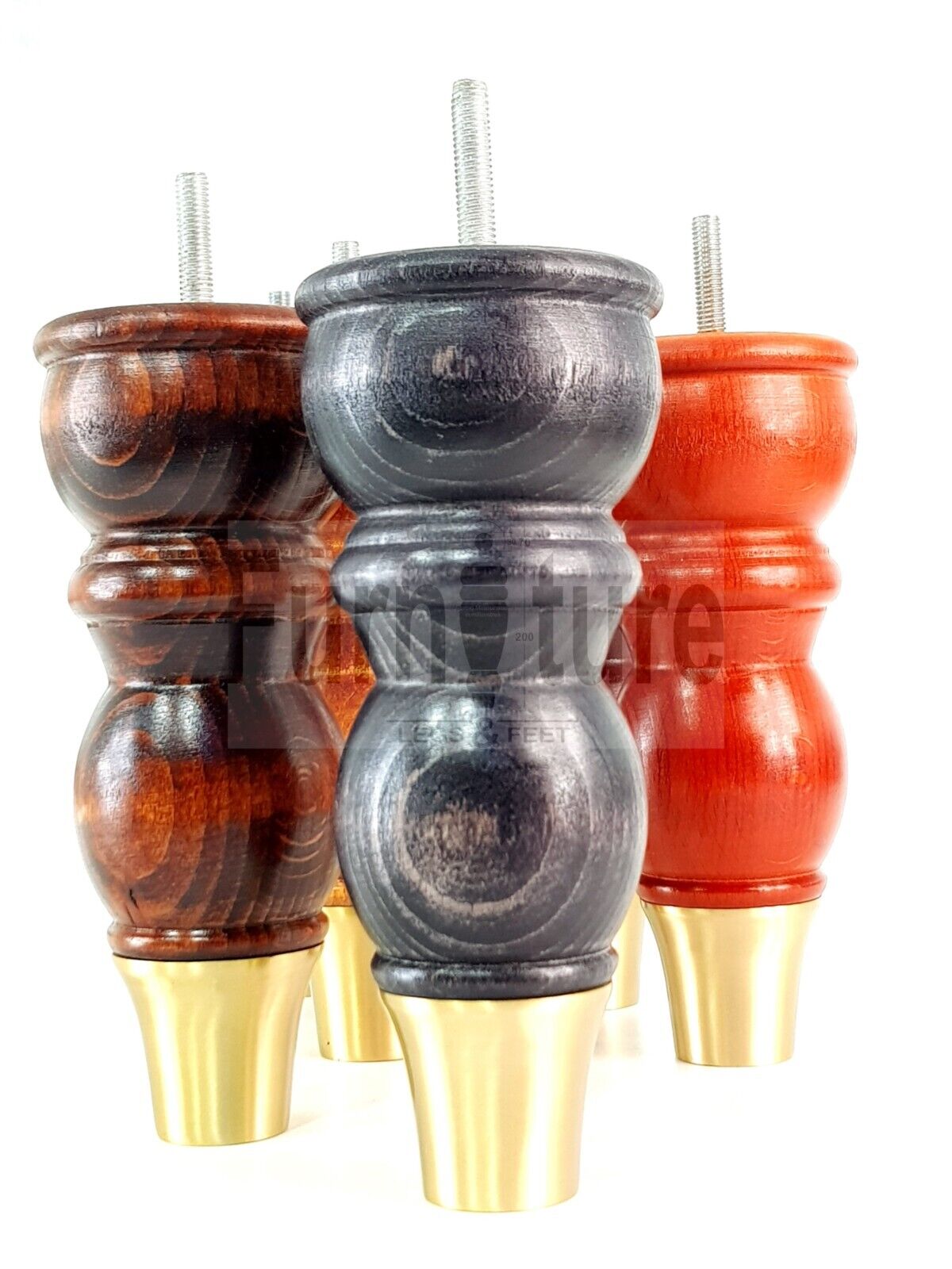 4x Wooden Furniture Feet With Brass Slipper Cup 182mm High Legs M8 Sofas Chairs Settees Cabinets