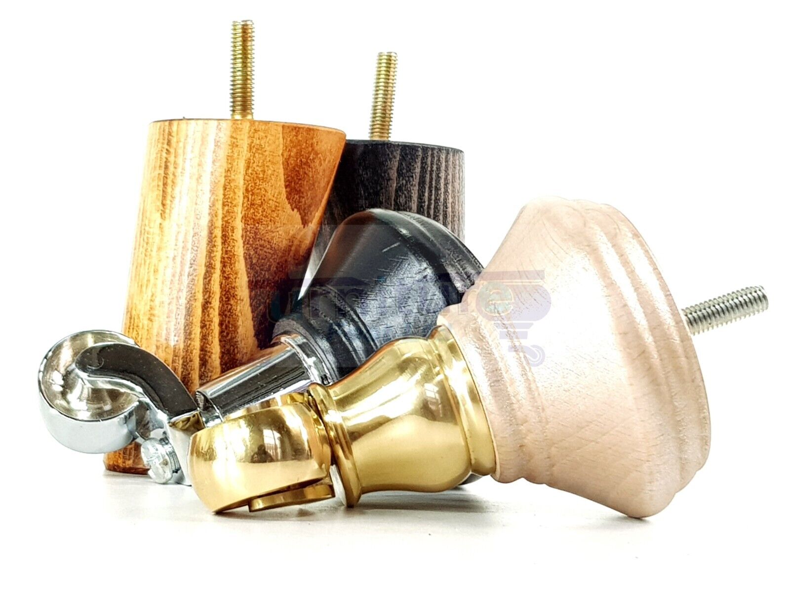 2 Black Wood Furniture Sofa Legs With Castor 125mm & 2 Angled Back Feet Chair Settee 100mm High M8