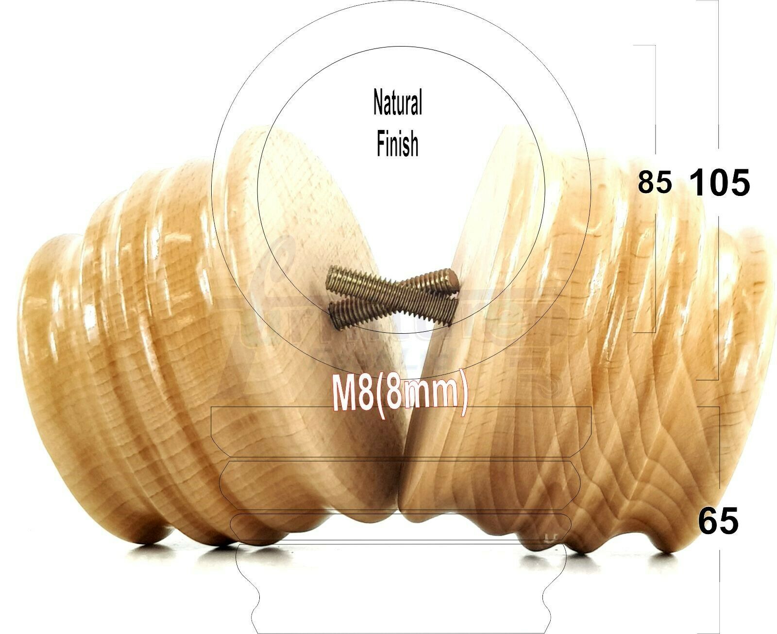 4x Turned Wooden Furniture Replacement Legs 65mm High 8mm Tread