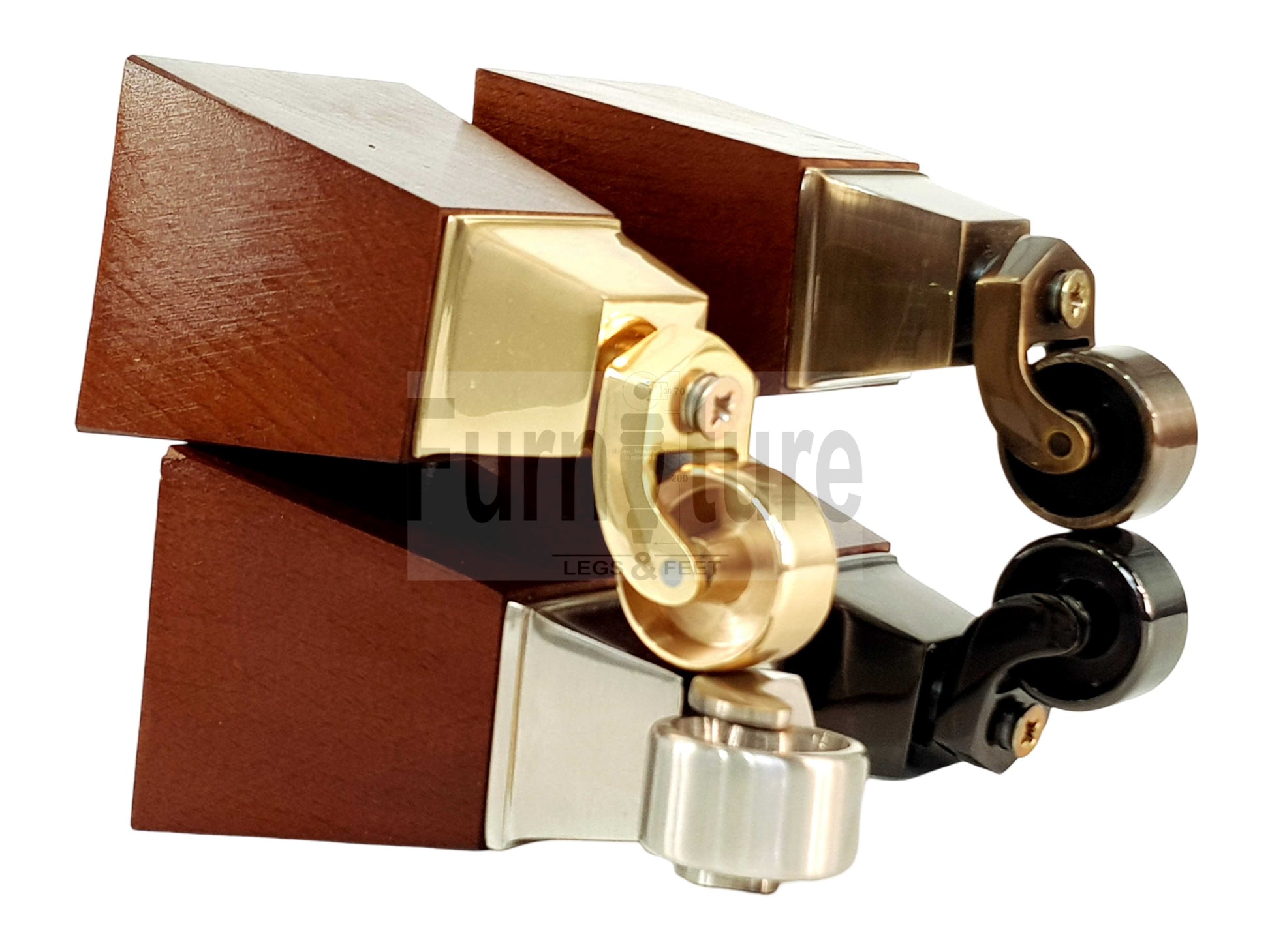 4x Block Wood With Castor Dark Oak Furniture Legs 8mm Thread For Chairs Settees Sofa 150mm High