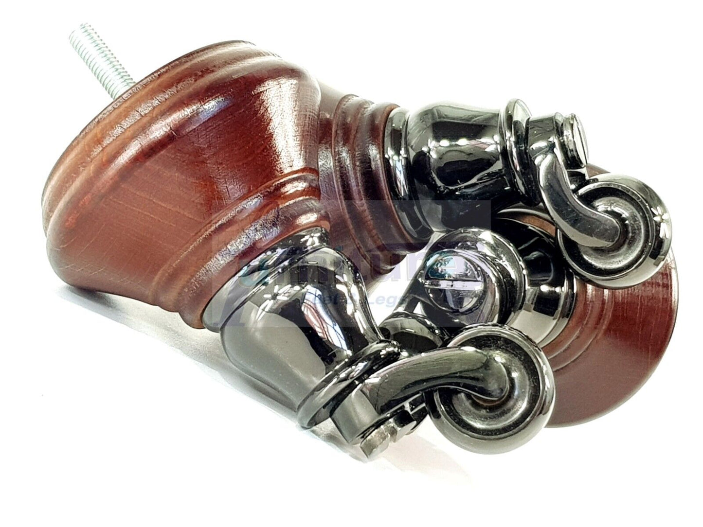 4x Antique Mahogany Wooden Furniture Sofa Legs M8 With Castors Replacment Chair Settee Feet 115mm - 125mm High