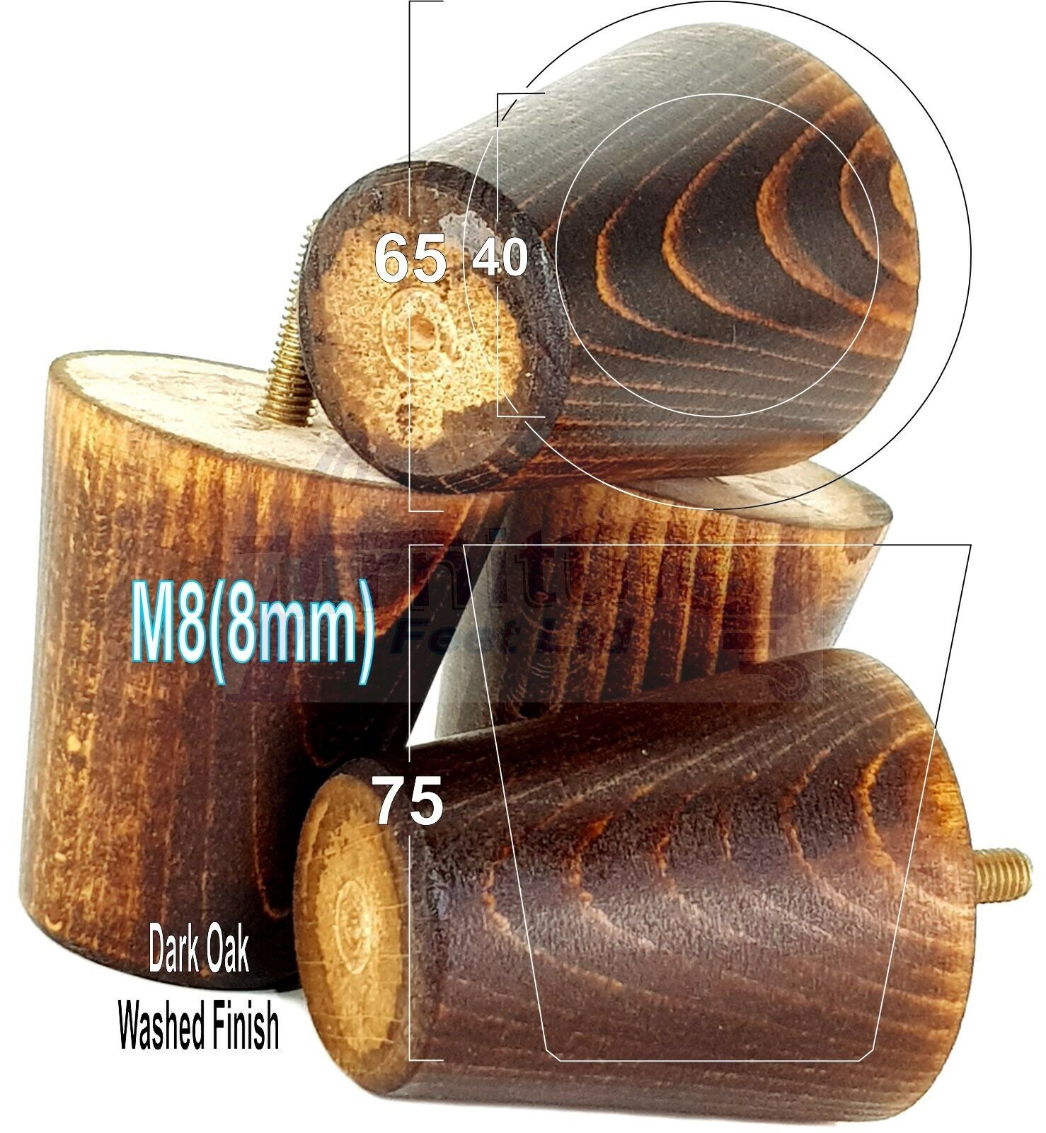 4x Solid Wood Turned Furniture Legs Replacement Bun Feet 75mm High Chairs Stools Sofa's Beds Settee M8