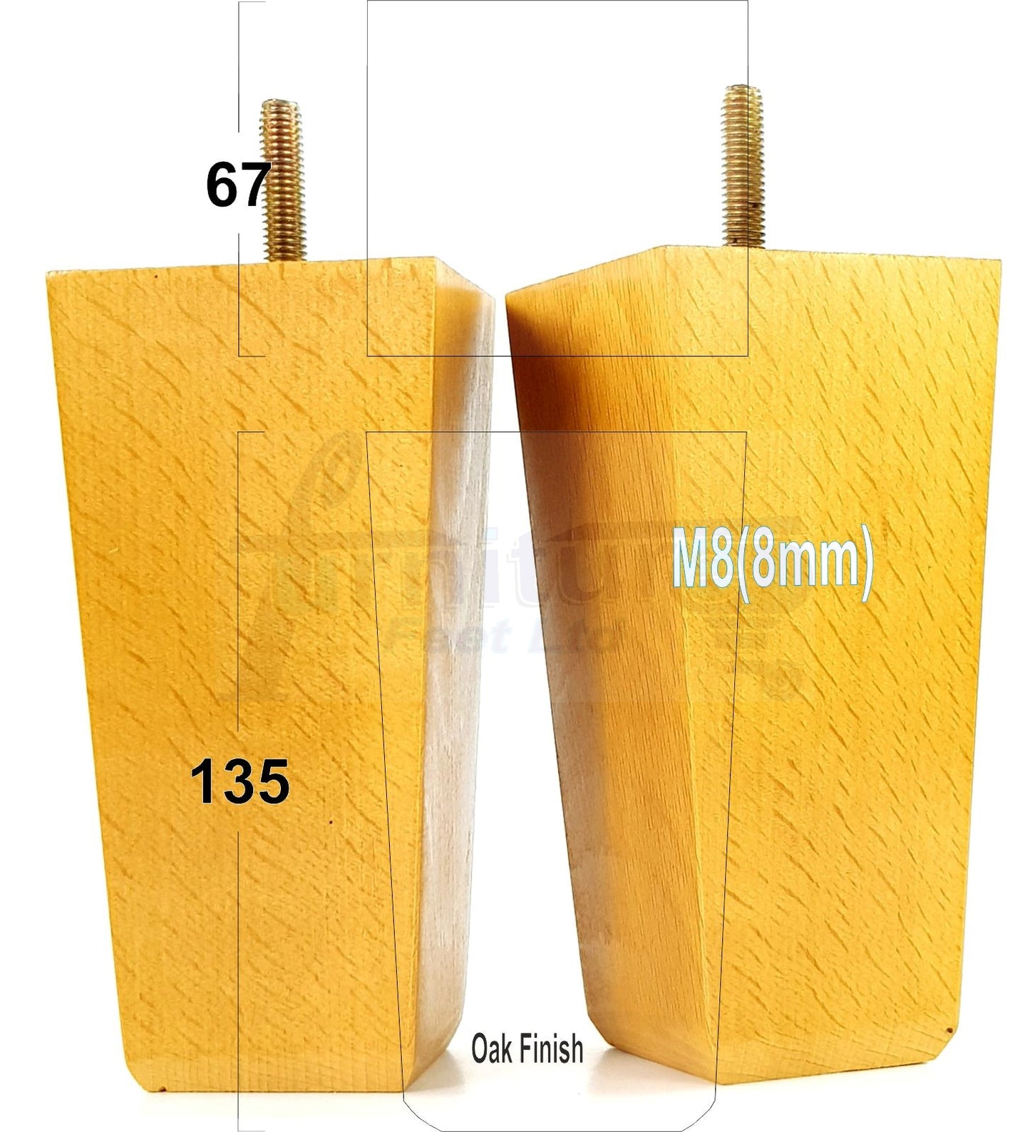 4x Block Wood Sofa Legs 135mm High Replacement Furniture Feet Chairs Cabinets M8(8mm)