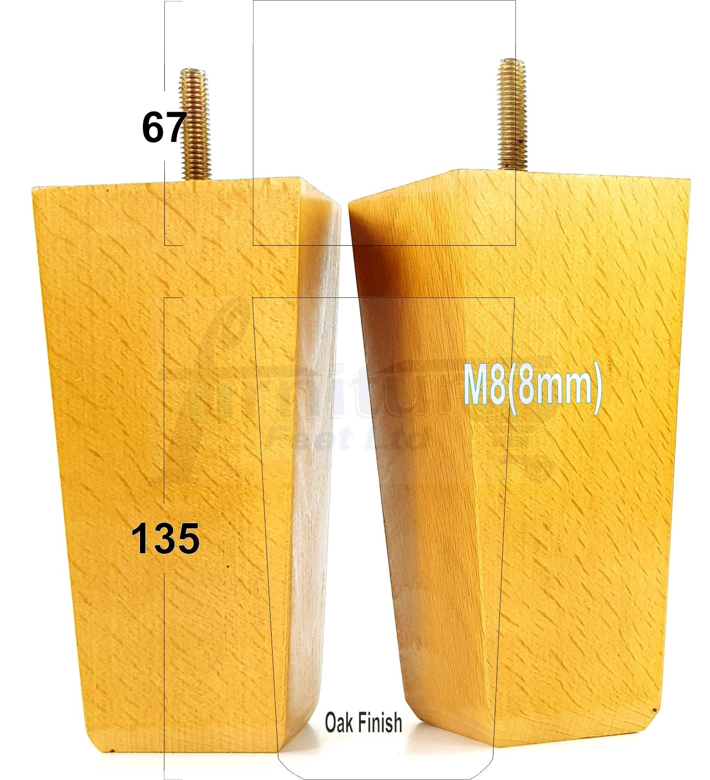 4x Block Wood Sofa Legs 135mm High Replacement Furniture Feet Chairs Cabinets M8(8mm)