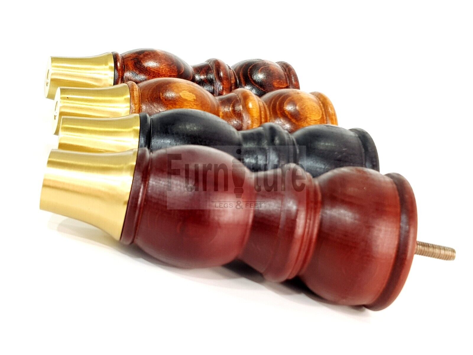 4x Wooden Furniture Feet With Brass Slipper Cup 182mm High Legs M8 Sofas Chairs Settees Cabinets