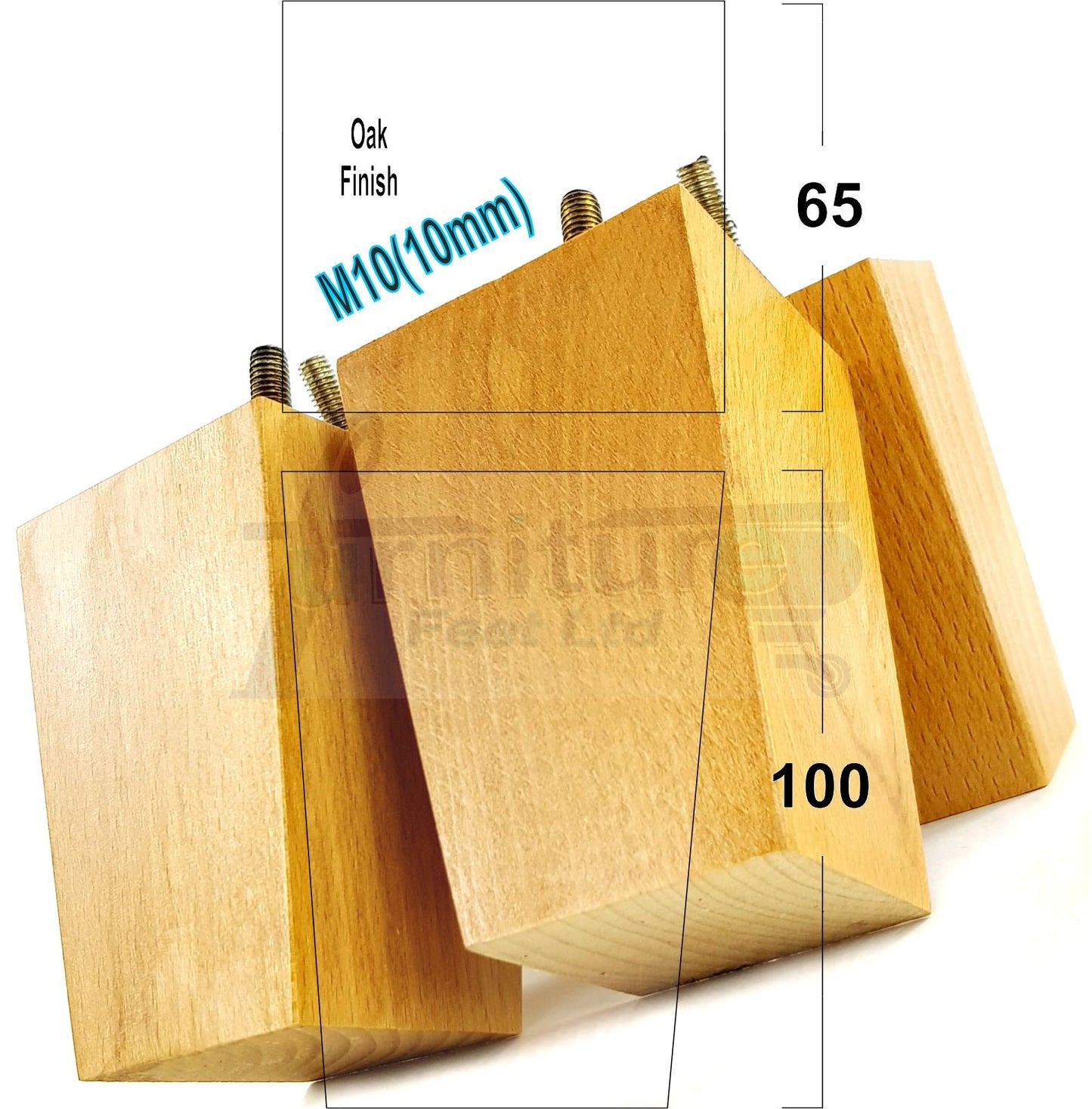 4x Wood Furniture Legs M10 Replacement Square Sofa Feet Chairs Sofas Beds 100mm High