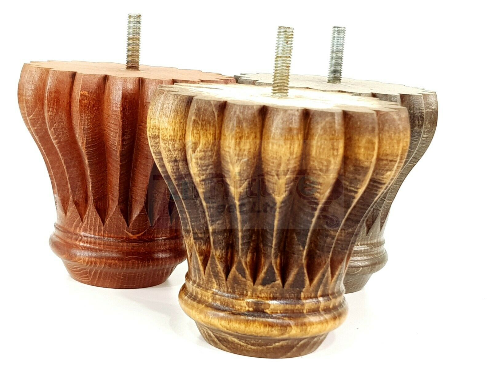 4 Grooved Replacement Furniture Bun Feet Multiple Colours Turned Wooden Legs 110mm High Settee Chairs Sofas Footstools Cabinets M8