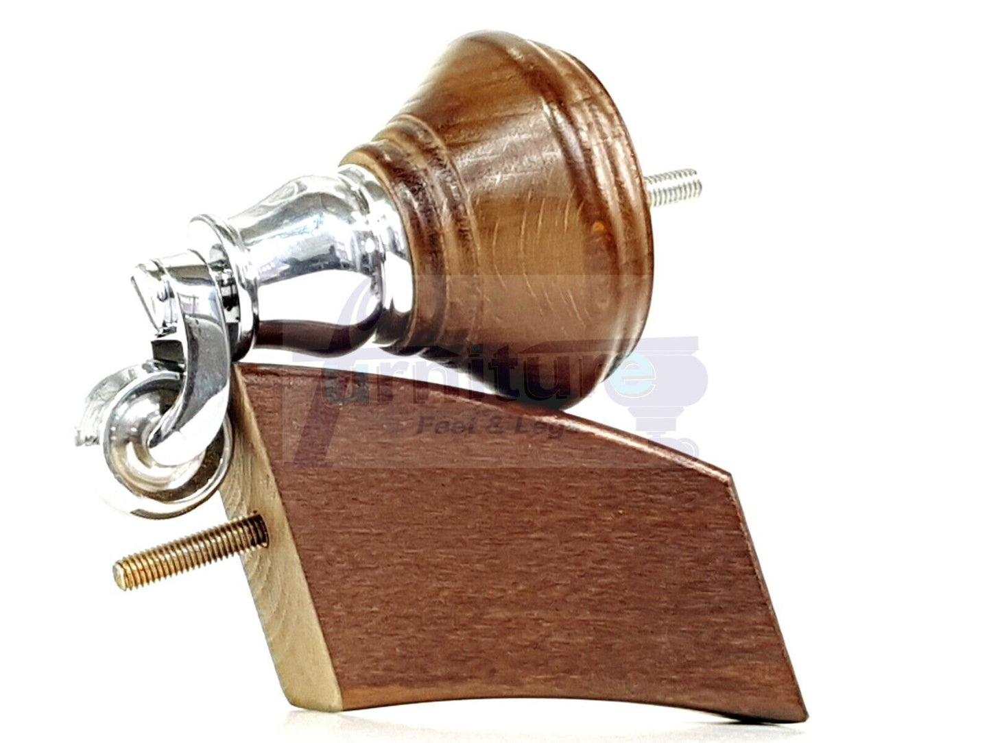 2 Antique Brown Wood Furniture Sofa Feet With Castor 125mm & 2 Curved Legs Chair Settee 100mm High M8