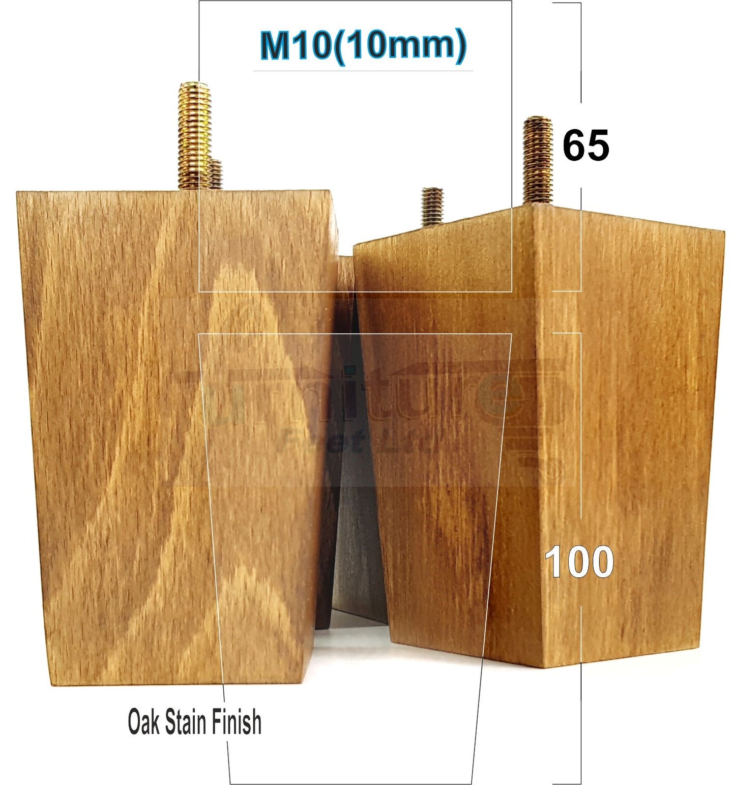 4x Wood Furniture Legs M10 Replacement Square Sofa Feet Chairs Sofas Beds 100mm High