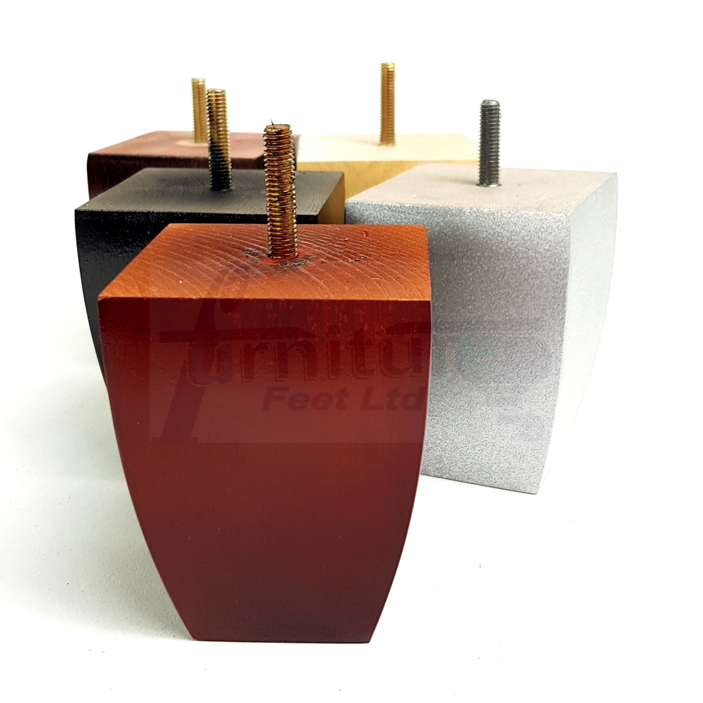 Set Of 4 Square Block Solid Wood Furniture Feet Replacement Legs 100mm High M10 Thread