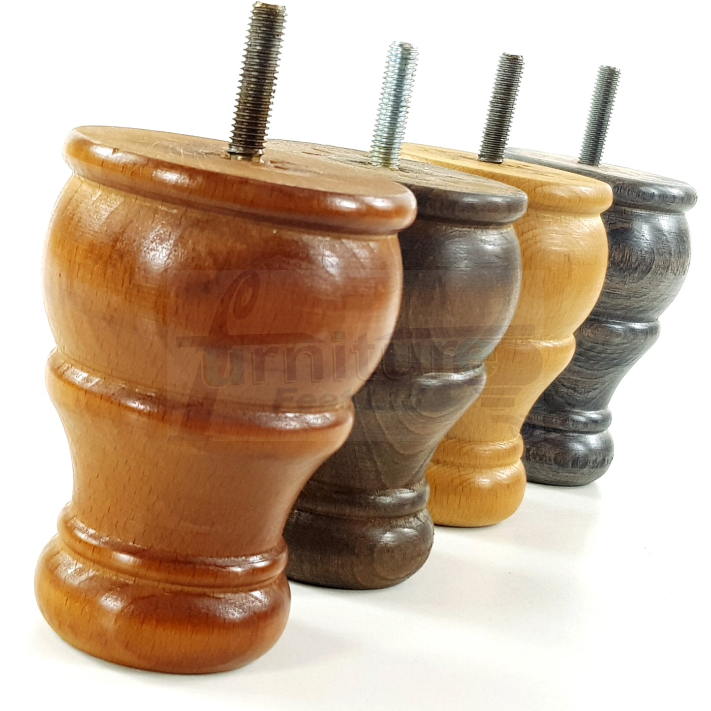 4 Turned Wood Furniture Legs Replacement Sofa Settee Chair Bed Feet 100mm High M10 Thread