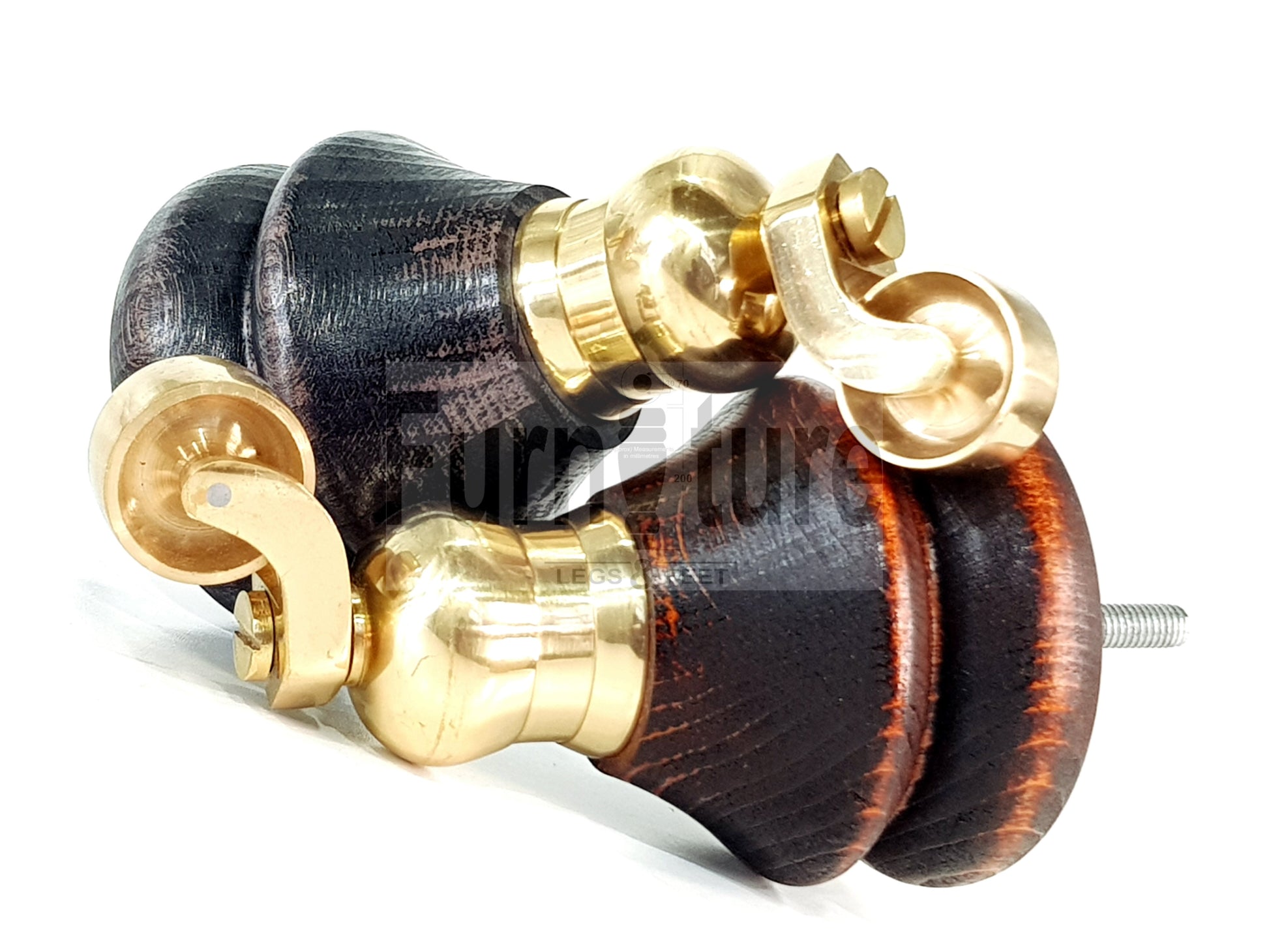 Set Of 4 Turned Furniture Wood Feet With Brass Castors 150mm Sofas Chairs Settee Cabinets Beds M8(8mm)
