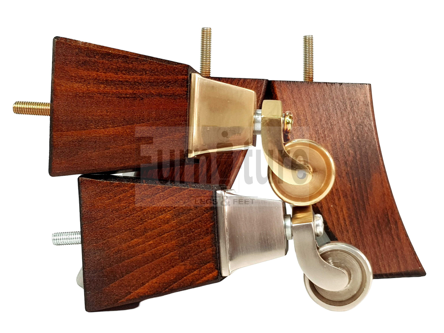 4x Block Wood Furniture Legs With Castor 8mm Thread For Chairs Settees Sofa 150mm High