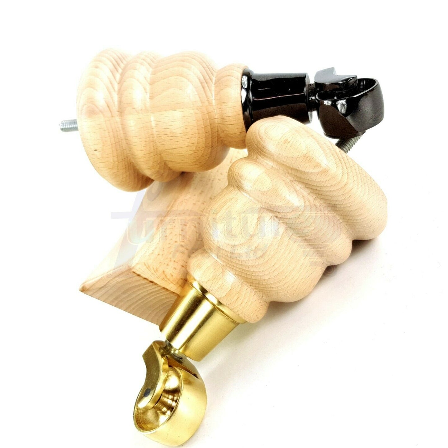 Turned Natural Wood Furniture Feet 2 With Castors 155mm and 2 Curved Back Legs Sofas Chairs Stools Cabinets Beds M8 6 Inches